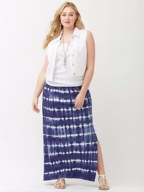 Lane Bryant 2x 3x Plus Size Navy Tie-Dye Maxi Skirt